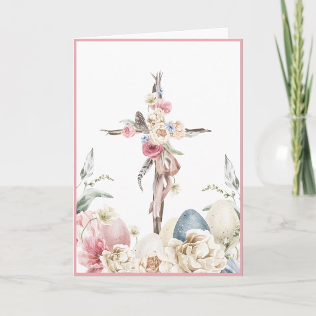 Tarjeta Cruz floral | Está en ascenso en la Pascua Persona (Anverso)