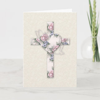 Tarjeta Cruz Floral KRW y palomas