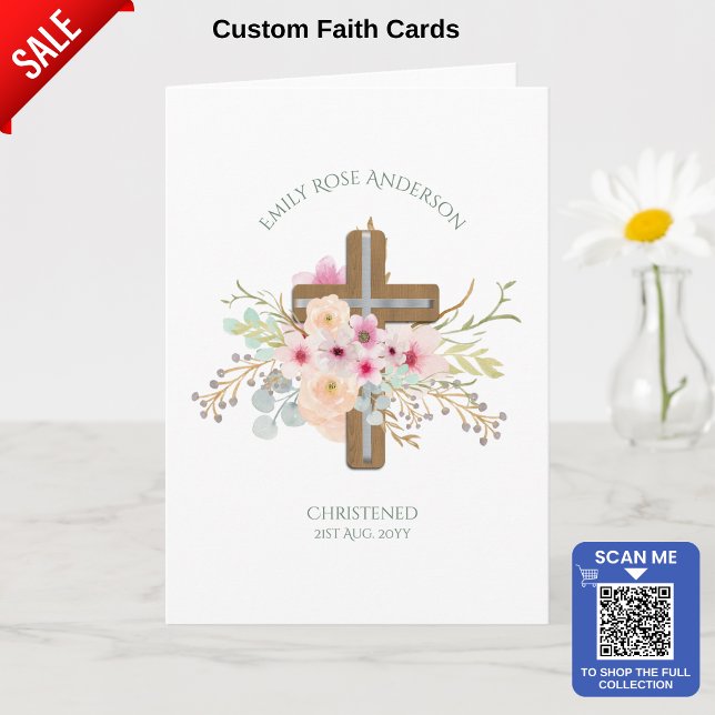 Tarjeta Cruz Floral Rosa Bouquet Chica Bautismo Christenin (Subido por el creador)