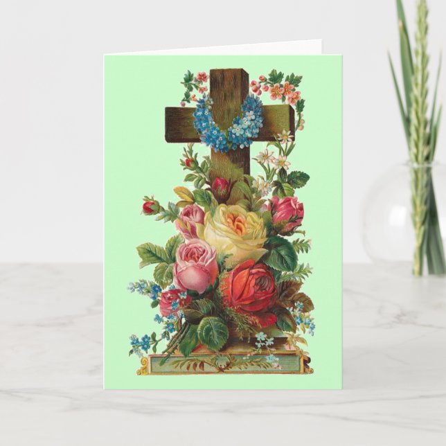 Tarjeta Cruz floral vintage (Anverso)