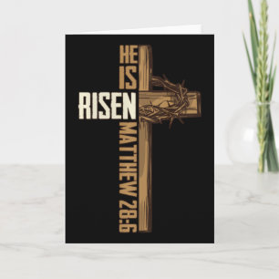 Tarjeta Cruz religiosa de Pascua Él ha resucitado Jesús cr