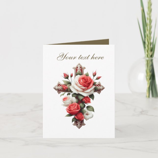 Tarjeta Cruza corta con personalizable de rosas (Anverso)