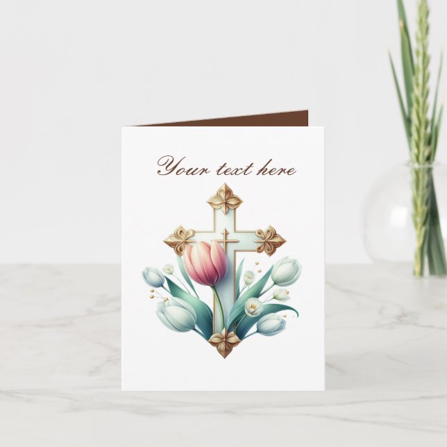 Tarjeta Cruza corta con personalizable de rosas (Anverso)