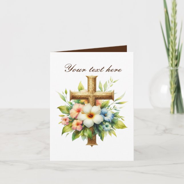 Tarjeta Cruza corta con personalizable de rosas (Anverso)