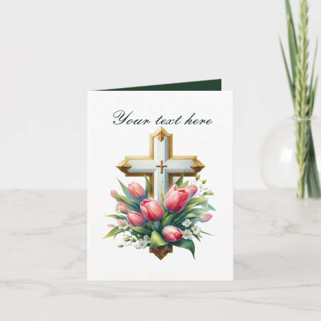 Tarjeta Cruza corta con personalizable de rosas (Anverso)