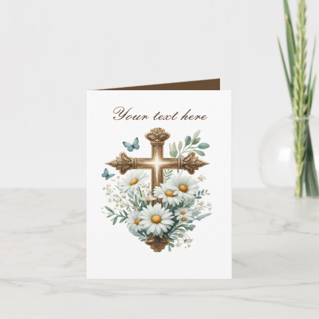 Tarjeta Cruza corta con personalizable de rosas (Anverso)