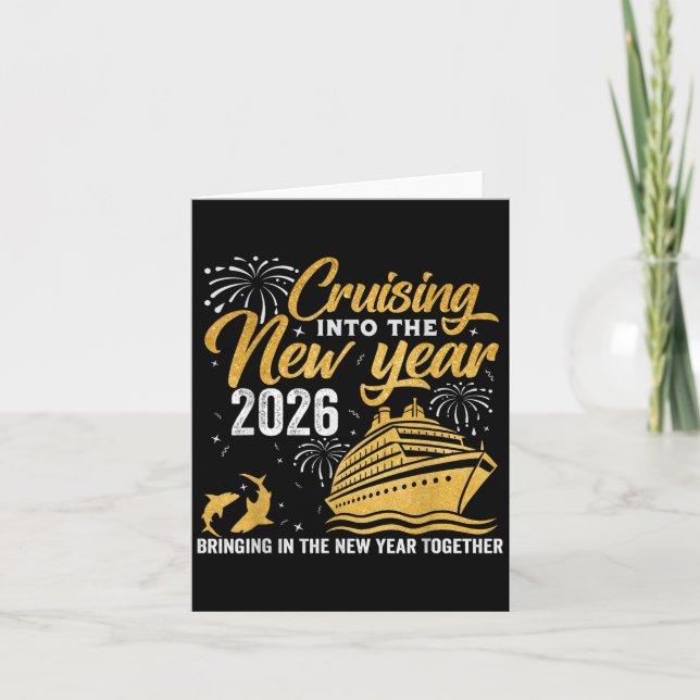 Tarjeta Cruzando hacia 2026 Cruis familiares de Año Nuevo (Anverso)