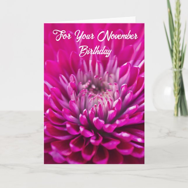 Tarjeta Crysantemo Morado Flor de Nacimiento para Noviembr (Anverso)