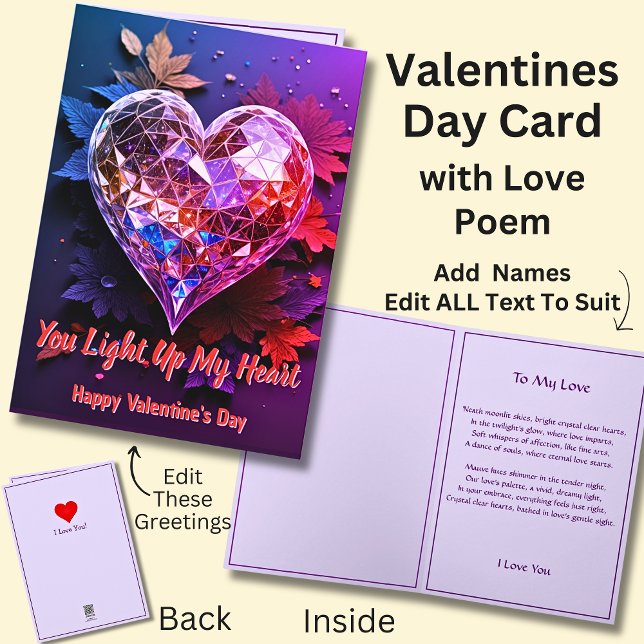 Tarjeta Crystal Heart Valentine con poema de amor (Subido por el creador)