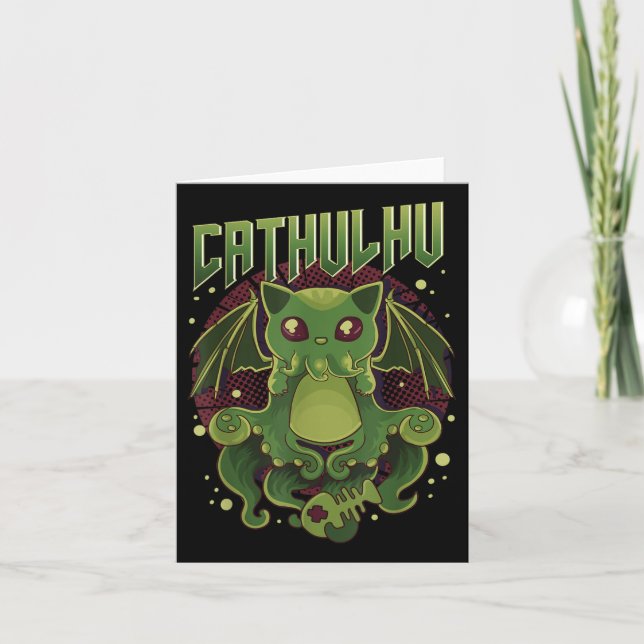 Tarjeta Cthulhu, un gato gracioso de Cathulhu Kawaii (Anverso)