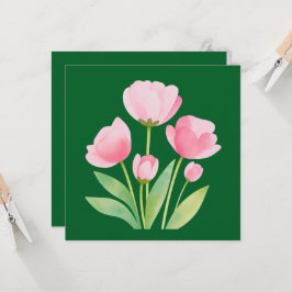 Tarjeta cuadrada con tulipanes de acuarela sobre v