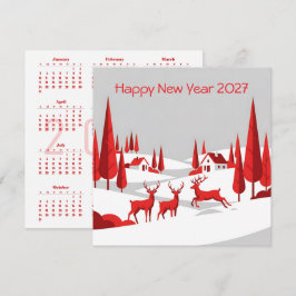 Tarjeta cuadrada de año nuevo 2027 calendario para