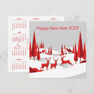 Tarjeta cuadrada de año nuevo 2027 calendario para