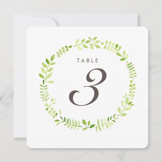 Tarjeta cuadrada número de mesa con laurel acuarel (Anverso)