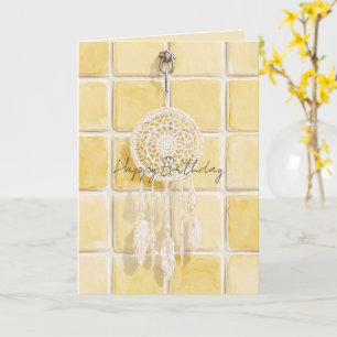 Tarjeta Cuadrados Amarillos Limón Soñador Cumpleaños Crema