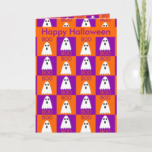 Tarjeta Cuadrados de boo fantasma morado y Naranja de Hall