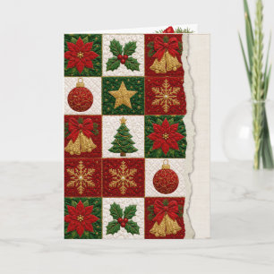 Tarjeta Cuadrados de Colcha de Navidad