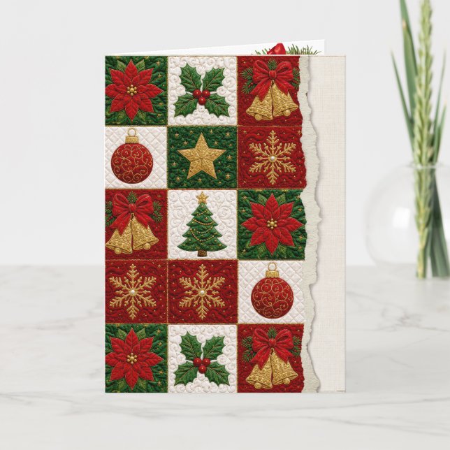Tarjeta Cuadrados de Colcha de Navidad (Anverso)