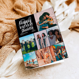 Tarjeta Cuadrícula de collage de fotos en negro moderna de