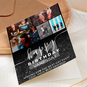 Tarjeta cuadrícula de fotos de cumpleaños de moda negra en