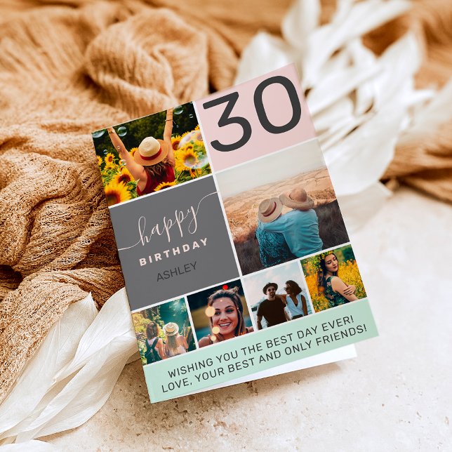 Tarjeta Cuadrícula de fotos rosa 6 de 30 cumpleaños modern (Subido por el creador)