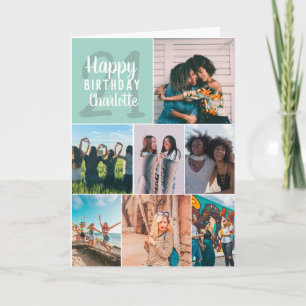 Tarjeta Cuadrícula moderna de fotos verdes de menta 21 cum