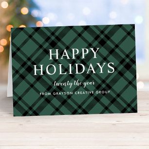Tarjeta Cuadro Escocés Tartán Verde Cazador Feliz Navidad