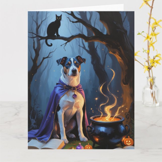 Tarjeta Cuadros de Halloween de Halloween de Blue Heeler D (flor amarilla)