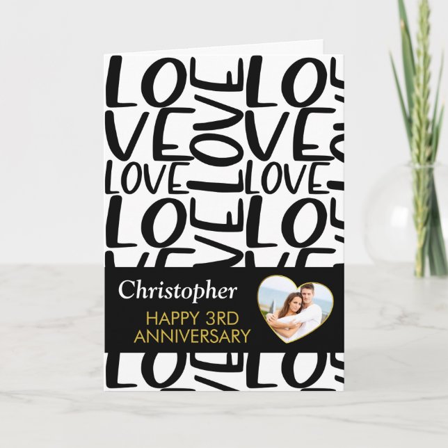 Tarjeta Cualquier aniversario de Black Love Text Heart Pho (Anverso)