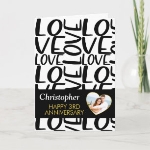 Tarjeta Cualquier aniversario de Black Love Text Heart Pho