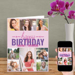 Tarjeta Cualquier cumpleaños rosado personalizado de Colla<br><div class="desc">Tarjeta de cumpleaños personalizada para cualquier edad, en rosa y morado. La plantilla de fotos está lista para que añadas 8 de tus fotos favoritas y las personalizes con el nombre o la relación de la persona de cumpleaños, como mamá, abuela, hermana, etc. Dentro, la tarjeta dice "feliz cumpleaños" y...</div>