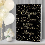 Tarjeta CUALQUIER cumpleaños Saludo a Black Gold Confetti<br><div class="desc">Haz grande con tus deseos de feliz cumpleaños con una tarjeta de cumpleaños extra grande en negro y oro. El "Saludo a 50 años" en esta plantilla es sencillo de personalizar para cualquier año de cumpleaños. Crea tu propio obsequio único que tiene un espacio gigante para que amigos y familiares...</div>