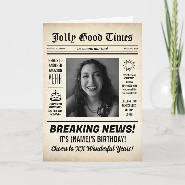Tarjeta Cualquier Edad, Foto Personalizada, Cumpleaños con (Anverso)