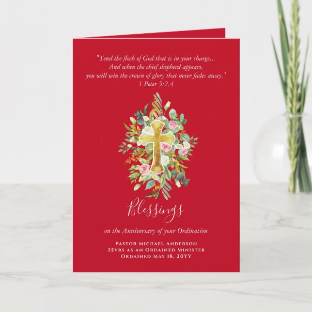 Tarjeta CUALQUIER ORDENACIÓN ANIVERSARIO Pastor Sacerdote  (Anverso)