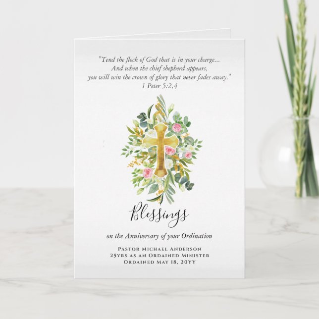 Tarjeta CUALQUIER ORDENACIÓN ANIVERSARIO Pastor Sacerdote  (Anverso)