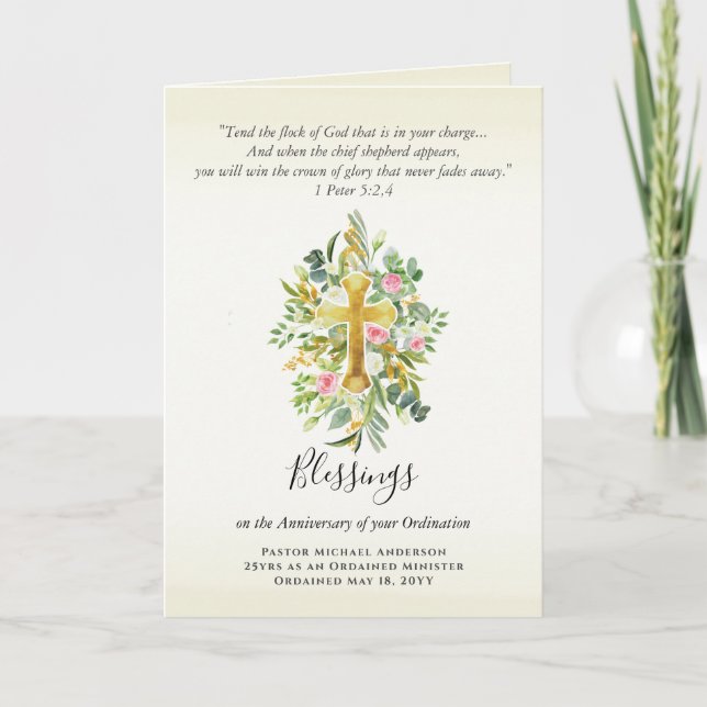 Tarjeta CUALQUIER ORDENACIÓN ANIVERSARIO Pastor Sacerdote  (Anverso)