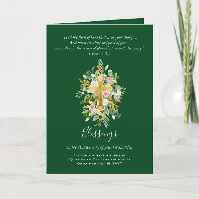 Tarjeta CUALQUIER ORDENACIÓN ANIVERSARIO Pastor Sacerdote  (Anverso)