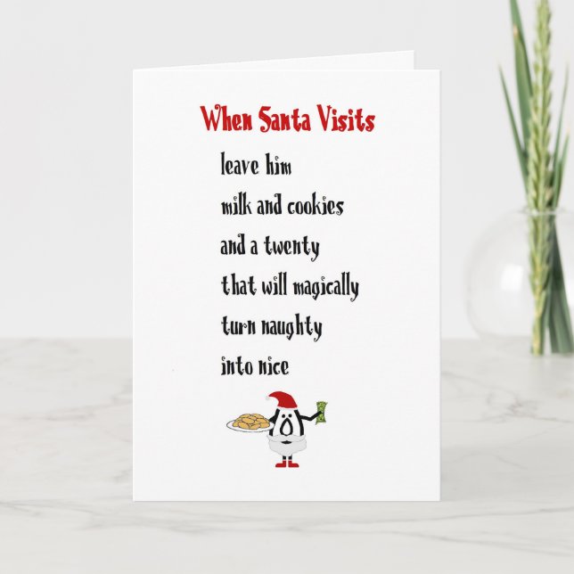 Tarjeta Cuando Santa Visita, Un Divertido Poema De Feliz N (Anverso)