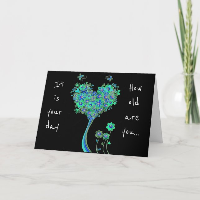 TARJETA **CUÁNTO ANCIANO TIENES** HUMOR DE CUMPLEAÑOS (Anverso)