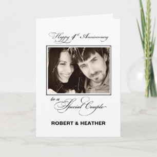 Tarjeta Cuarto Aniversario de Boda Nombre/Foto Personaliza