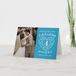 Tarjeta Cuarto Boda Aniversario azul topaz corazón