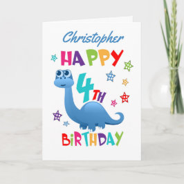 Tarjeta Cuarto cumpleaños de dinosaurio azul