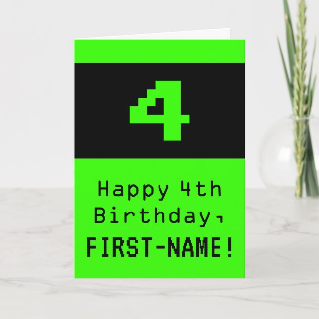 Tarjeta Cuarto cumpleaños: Nerdy / Geeky Style "4" y nombr (Anverso)