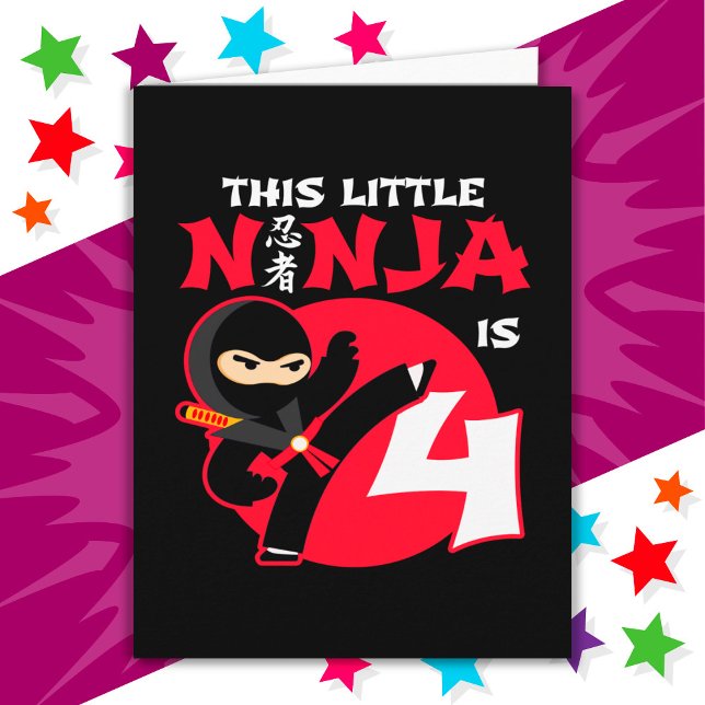 Tarjeta Cuarto Cumpleaños Niño De 4 Años Fiesta Ninja 4 (Subido por el creador)