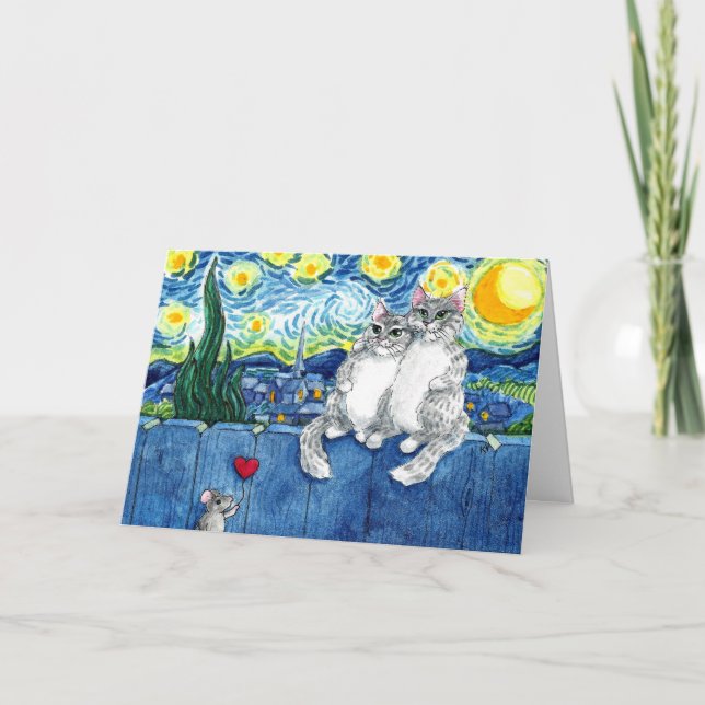 Tarjeta Cuato Pareja de Gato Van Gogh Starry Night Card (Anverso)