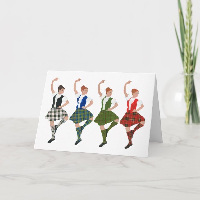 Tarjeta Cuatro bailarines de las Highlands escocesas (Anverso)