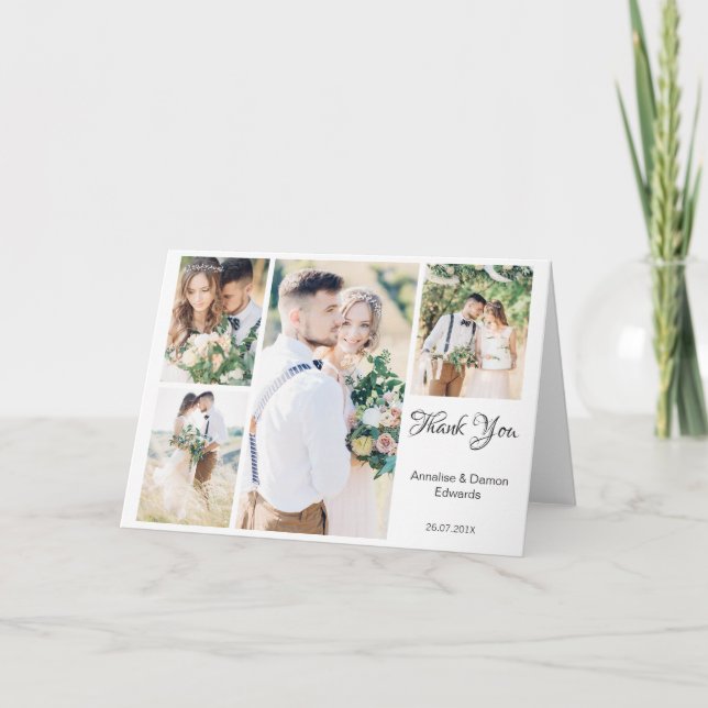Tarjeta Cuatro Bodas de fotos en blanco doblando la tarjet (Anverso)