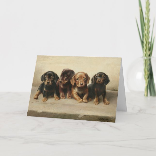 Tarjeta Cuatro cachorros de Dachshund | Carl Reichert (Anverso)