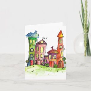Tarjeta Cuatro Casas Whimsicales Cuestas