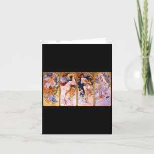 Tarjeta Cuatro Estaciones de Mucha Art Nouveau